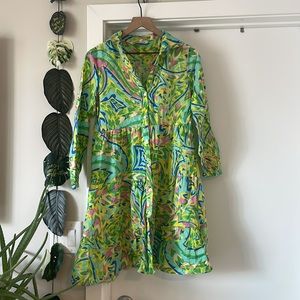 Zara Mulitcolor Abstract‎ Long Sleeve Cotton Tiered Mini Dress XS